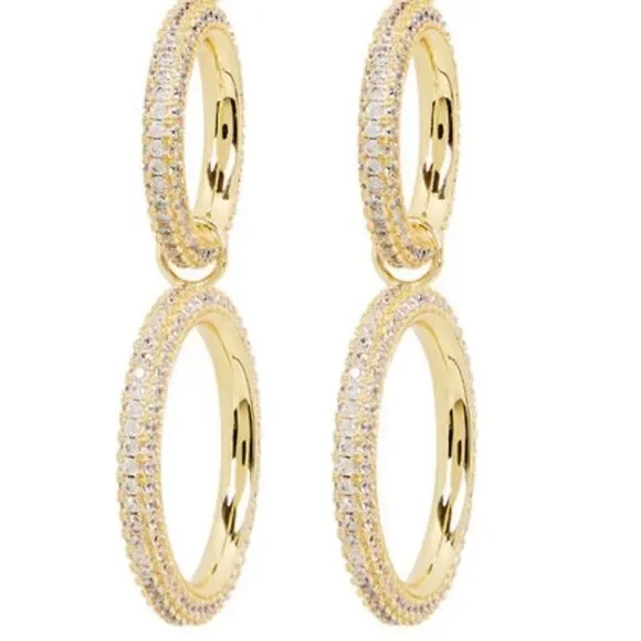 Luv Aj Pave' Gold Plated Drop Earrings. EUC! - Picture 1 of 7